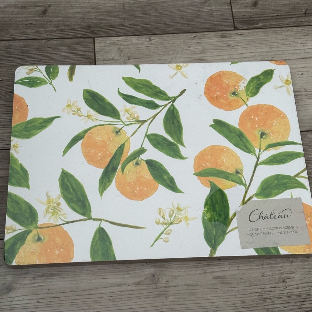 KA&F Chateau Set Of 4 Cork Back Placemats Lemon/Orange Design Brand New